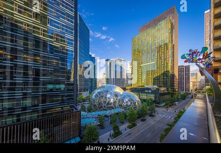 The Amazon Spheres are three spherical conservatories comprising part of the Amazon headquarters campus in Seattle, Washington, United States. Designe Stock Photo