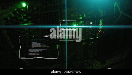 AI data coding image over futuristic digital interface with green lights Stock Photo