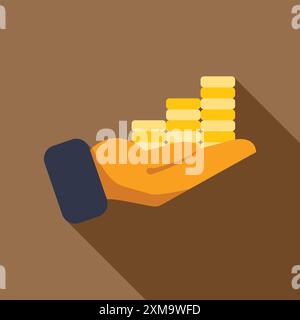 Hand holding increasing stacks of gold coins, symbolizing financial growth, investment success, and wealth accumulation Stock Vector