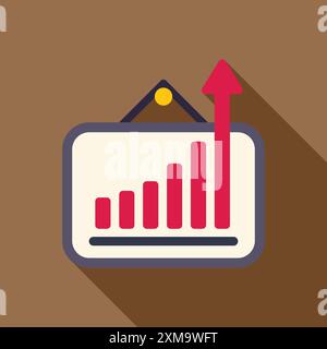 Bar chart is growing up on a whiteboard with a rising arrow Stock Vector
