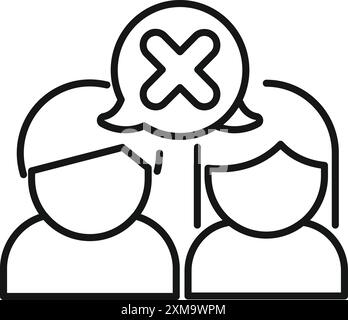 Man and woman are thinking the same negative thought, represented by a cross sign in a speech bubble above their heads Stock Vector