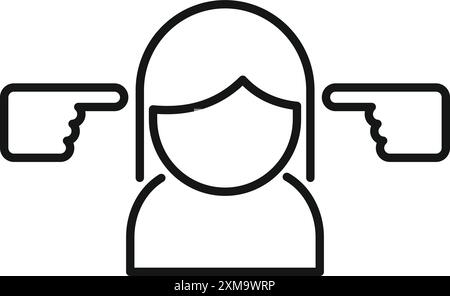 Line drawing of a woman being publicly shamed as people point fingers at her Stock Vector