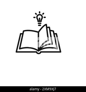 book with bulb icon outline collection or set in black and white outline Stock Vector