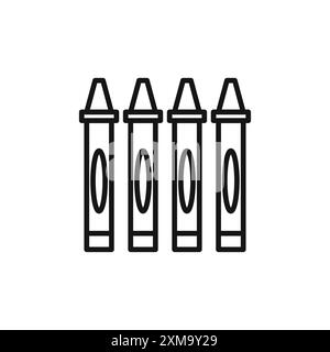 Crayons icon outline collection or set in black and white outline Stock Vector