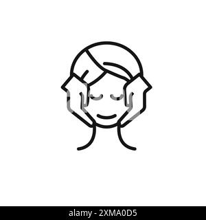 face massage icon outline collection or set in black and white outline Stock Vector