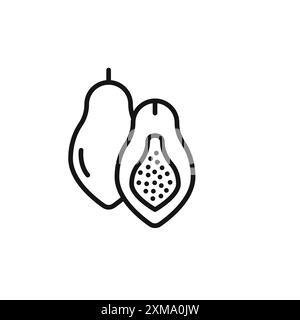 Papaya icon (2) outline collection or set in black and white outline Stock Vector