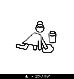 Mopping floors icon outline collection or set in black and white outline Stock Vector