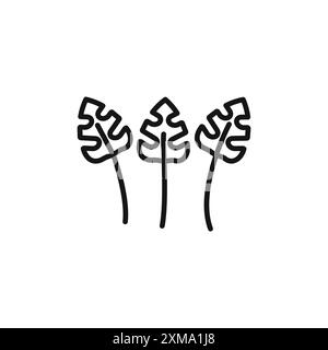 Monstera leaves icon outline collection or set in black and white outline Stock Vector