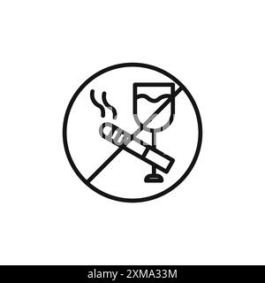 No alcohol and cigarettes icon outline collection or set in black and white outline Stock Vector