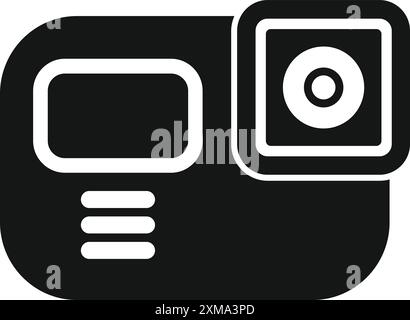 Black glyph icon for a small and rugged camera designed for capturing high quality videos and photos in extreme conditions Stock Vector