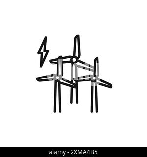 Wind power plant icon outline collection or set in black and white outline Stock Vector
