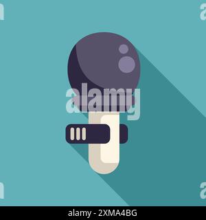 Bowling ball striking pin flat design illustration with long shadow on turquoise background Stock Vector