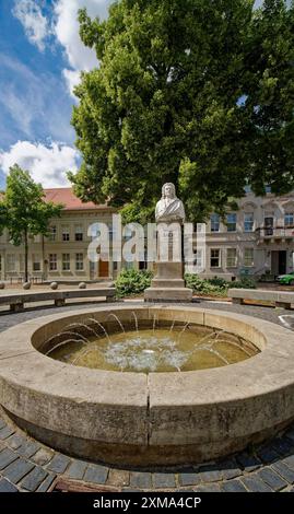 Bach monument by sculptor Heinrich Pohlmann, monument to Johann Sebastian Bach, musician and composer, Bachplatz, Koethen, Saxony-Anhalt, Germany Stock Photo