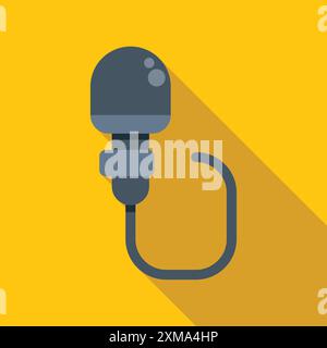Lapel microphone icon casting a long shadow on a yellow background, representing audio recording and broadcasting equipment Stock Vector