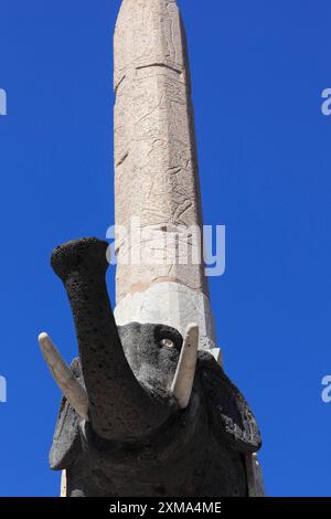 Egyptian obelisk on a lava stone elephant in the Piazza del Duomo, Catania, Sicily, Italy Stock Photo