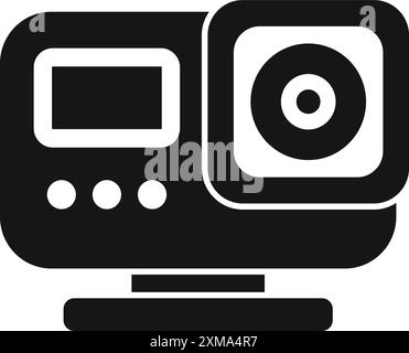 Black glyph icon of a digital action camera, designed for capturing high quality photos and videos during dynamic activities Stock Vector