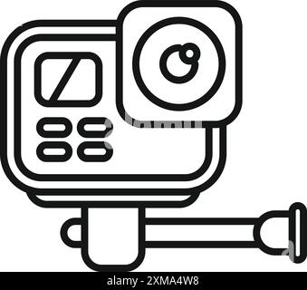 Compact action camera mounted on a monopod stand, ready for capturing dynamic footage Stock Vector