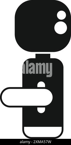 Simple black and white icon of a modern door handle being used to open or close a door Stock Vector