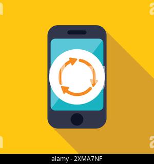 Minimalist graphic design of a smartphone showing an update or synchronization process Stock Vector