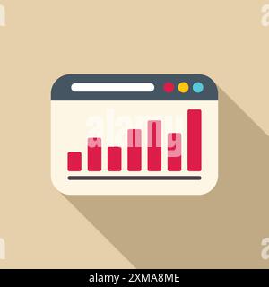Simple flat illustration of a browser window displaying a growing bar chart, perfect for representing concepts like market growth and business success Stock Vector