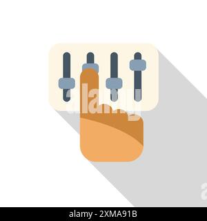 Hand adjusting audio levels on a digital audio mixer, perfect for music production concepts Stock Vector