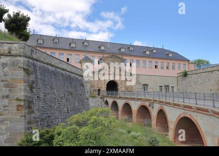 Stone arch bridge to the Commander's House with Peter's Gate built in 1666, baroque, city fortification, bastion, citadel, Petersberg, Erfurt Stock Photo