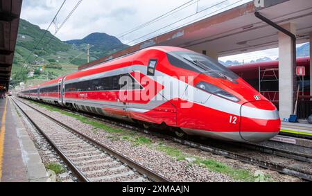 Trenitalia Frecchiarossa high-speed train at Bolzano station, Bolzano, Trentino-Alto Adige. Italy Stock Photo