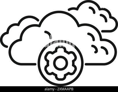 Simple line icon of a gear configuring cloud computing, representing online server management Stock Vector
