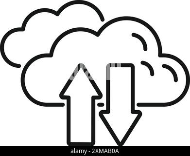 Simple, bold line icon of a cloud with up and down arrows, representing data transferring in cloud computing Stock Vector