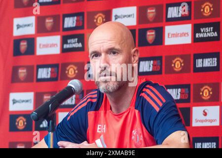 Los Angeles, United States. 26th July, 2024. Manchester United head coach Eric ten Hag speaks at a press conference at UCLA in Los Angeles. The team and Arsenal FC will play in a pre-season friendly football match on Saturday. Credit: SOPA Images Limited/Alamy Live News Stock Photo