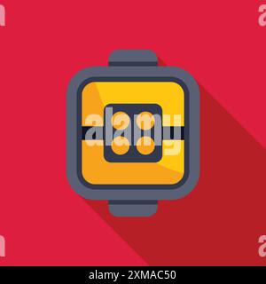 Smart watch showing battery charging icon on screen with long shadow on red background Stock Vector