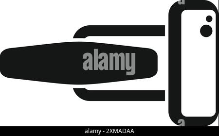 Black silhouette icon of a modern door handle with an integrated fingerprint scanner for enhanced security and access control Stock Vector