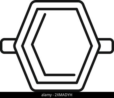 Simple chemical formula with hexagon shape and two bonds representing chemical element or compound Stock Vector