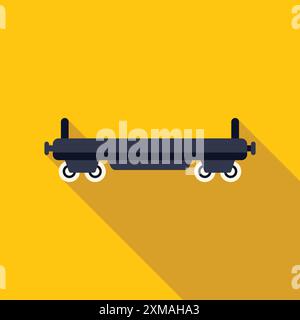 Minimalist illustration featuring an empty platform railroad car, depicted in profile view on a vibrant yellow background Stock Vector