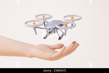 A cartoon car in a hand, 3d rendering. 3D illustration. Stock Photo