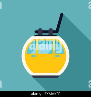 Yellow cable car moving up, funicular railway transporting tourists to the top of the mountain Stock Vector