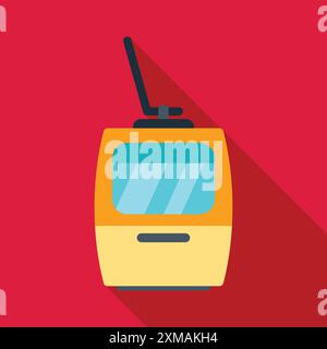 Yellow tramcar moving on red background, urban transport concept Stock Vector