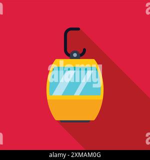 Yellow cable car cabin hanging on a cable, representing mountain cableways for winter sports or sightseeing Stock Vector