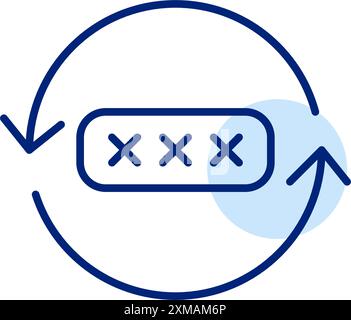 Password covered in asterisks in refresh arrows. Timely password update, authentication information renewal. Pixel perfect, editable stroke icon Stock Vector