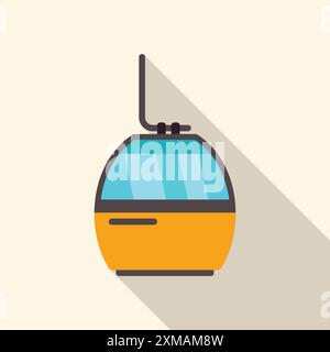 Cable car providing transportation service to mountain peak, isolated flat design illustration with long shadow Stock Vector