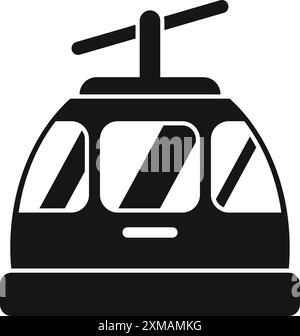 Black silhouette of a funicular cabin moving up a mountain cableway Stock Vector