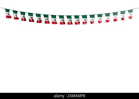 cute any feast flag 3d illustration  - many Mexico flags or banners hangs on string isolated on white Stock Photo