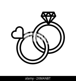 Couple Ring icon linear logo mark set collection in black and white for web Stock Vector