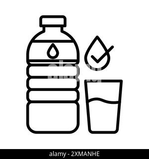 Drinking enough water icon linear logo mark set collection in black and white for web Stock Vector
