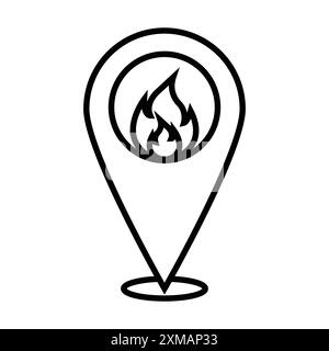fire location icon linear logo mark set collection in black and white for web Stock Vector