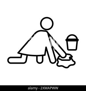 Mopping floors icon linear logo mark set collection in black and white for web Stock Vector