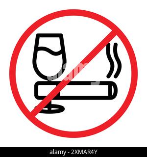 No alcohol and cigarettes icon linear logo mark set collection in black and white for web Stock Vector