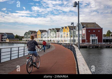 Small town of Houten near Utrecht, bicycles have priority in the town of 50, 000 inhabitants, generous cycle paths, many leisure areas, water areas Stock Photo