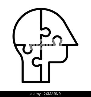 People head with puzzles icon linear logo mark set collection in black and white for web Stock Vector
