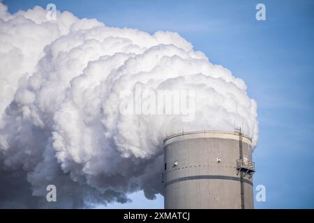 Chimney of the Uniper Maasvlakte power plant, coal-fired power station, in the seaport of Rotterdam, Netherlands, deep-sea harbour Maasvlakte 2, on Stock Photo